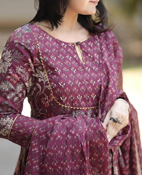 Alvami Women Anarkali Kurta and Pant Set With Dupatta