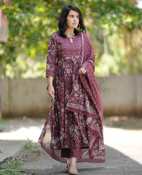Alvami Women Anarkali Kurta and Pant Set With Dupatta